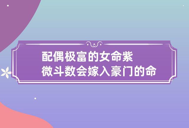 配偶极富的女命紫微斗数会嫁入豪门的命格