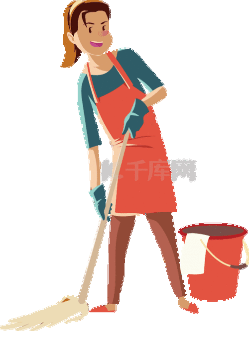 女人拖地洒扫打扫卫生清洁美式动图gif