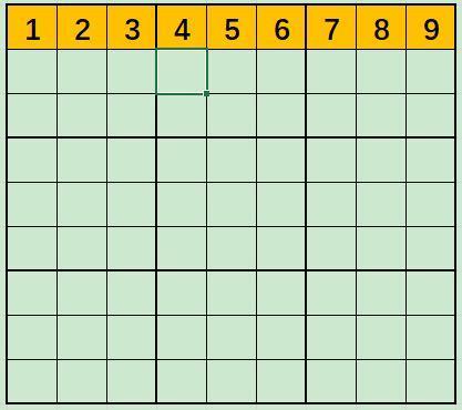 横行数字1-9,各不相同,共九行. 竖列如下图