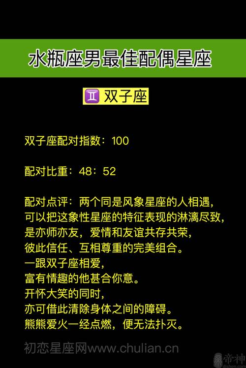 双鱼座 水瓶座男最佳配偶星座(双子天秤)水瓶座最配星座:双子座配对