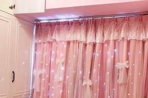 粉色窗帘垂感遮光韩式现代少女甜美提花白色白纱飘窗卧室客厅欧式