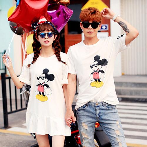 2023夏可爱米老鼠图案韩国宽松情侣短袖t恤街头情侣装班服包邮