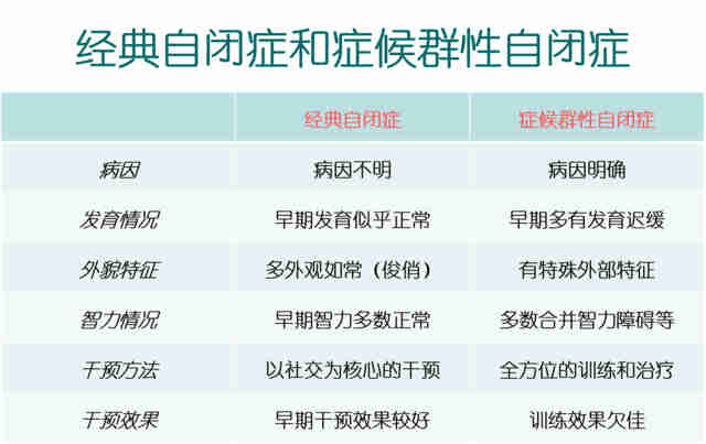 经典自闭症和症候群性自闭症的区别,一张表格说明白_手机搜狐网