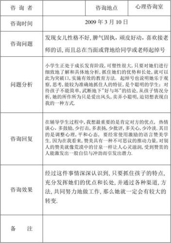 最新社区未成年人心理咨询记录表资料