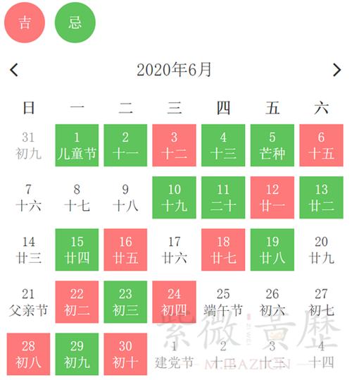 2023年6月黄道吉日一览表