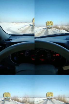 驾驶第一视角北方冬天路上结冰