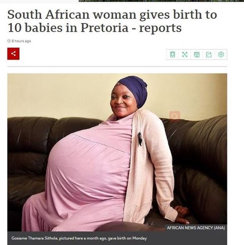 南非女子诞下十胞胎 打破世界纪录:自然怀孕,已生过一对双胞胎