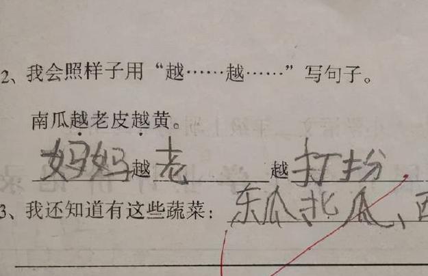 小学生语文作业造句走红妈妈看后心中默念亲生的我要忍我的妈妈喜欢