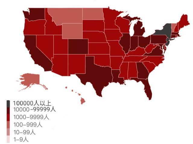 美国疫情地图:全美确诊破100万,纽约州达28万