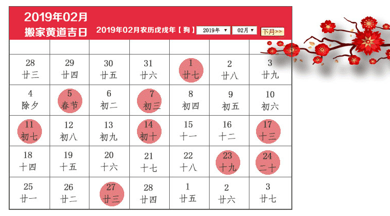 2023年02月份搬家黄道吉日共9天